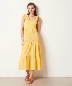 Kleid Mit Trägern Und Stickerei-Details GELB 13 Kleid Mit Trägern Und Stickerei-Details GELB -Damen mode Geschaft 654037254 c