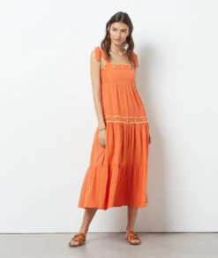 Langes Kleid Zum Binden ORANGE -Damen mode Geschaft 654037263 6