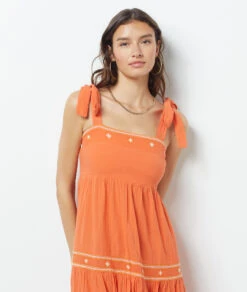 Langes Kleid Zum Binden ORANGE -Damen mode Geschaft 654037263 c