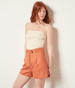 Geripptes Bustier-Top ECRU -Damen mode Geschaft 654038580 6