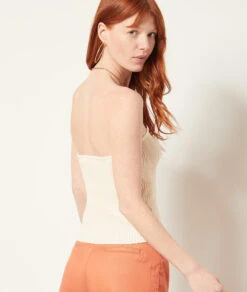 Geripptes Bustier-Top ECRU -Damen mode Geschaft 654038580 a