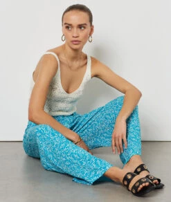 Fließende, Weit Geschnittene Hose TÜRKIS -Damen mode Geschaft 654038930 b