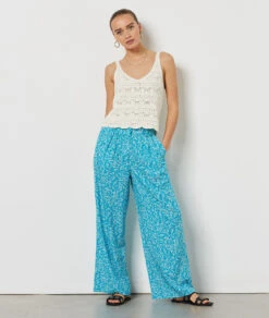 Fließende, Weit Geschnittene Hose TÜRKIS -Damen mode Geschaft 654038930 c