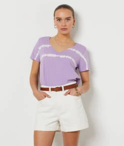 T-shirt Manches Courtes 100% Coton MAUVE -Damen mode Geschaft 654044211 c