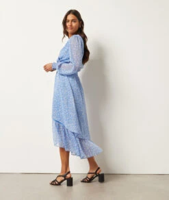 Langes Kleid Mit Print BLAU -Damen mode Geschaft 654044636 6