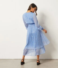 Langes Kleid Mit Print BLAU -Damen mode Geschaft 654044636 a