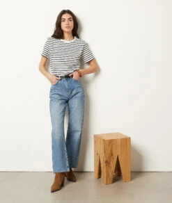 Gestreiftes T-Shirt Mit Kurzen Ärmeln WEISS -Damen mode Geschaft 654052106 6