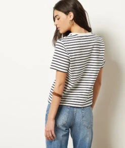 Gestreiftes T-Shirt Mit Kurzen Ärmeln WEISS -Damen mode Geschaft 654052106 a