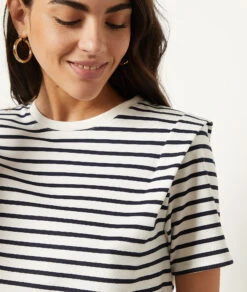 Gestreiftes T-Shirt Mit Kurzen Ärmeln WEISS -Damen mode Geschaft 654052106 b