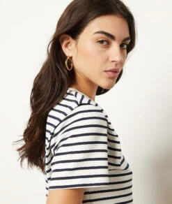 Gestreiftes T-Shirt Mit Kurzen Ärmeln WEISS -Damen mode Geschaft 654052106 c