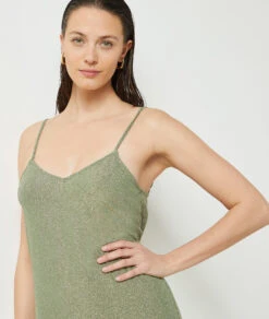 Kleid Mit Freiem Rücken KHAKI -Damen mode Geschaft 654063444 c