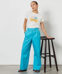 Hose Mit Weitem Schnitt TÜRKIS -Damen mode Geschaft 654063830 c