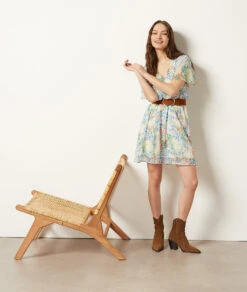 Fließendes Kleid Mit Print WEISS -Damen mode Geschaft 654064006 c