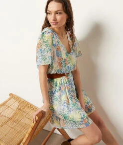 Fließendes Kleid Mit Print WEISS