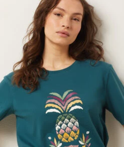 T-Shirt Mit Ananas-Print TANNENGRÜN -Damen mode Geschaft 654064745 b