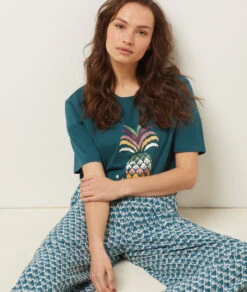 T-Shirt Mit Ananas-Print TANNENGRÜN -Damen mode Geschaft 654064745 d