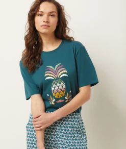T-Shirt Mit Ananas-Print TANNENGRÜN