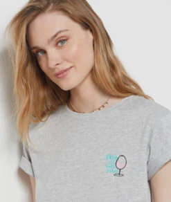 T-Shirt Mit V-Ausschnitt Und Kurzen Ärmeln, 100 % Baumwolle GRAU -Damen mode Geschaft 654066002 b