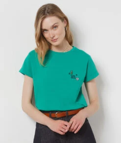 T-Shirt Mit Kurzen Ärmeln Aus Baumwolle GRÜN -Damen mode Geschaft 654066040 6