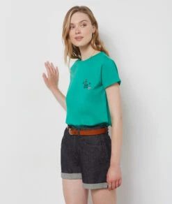 T-Shirt Mit Kurzen Ärmeln Aus Baumwolle GRÜN -Damen mode Geschaft 654066040 c