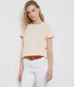 T-Shirt Mit Kurzen Ärmeln, 100 % Baumwolle KORALLE -Damen mode Geschaft 654066062 c