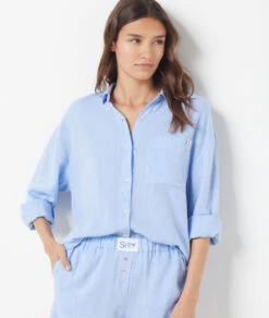 Pyjamahemd Aus Leinenmischgewebe HIMMELBLAU -Damen mode Geschaft 654068220 b