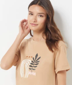 T-Shirt Mit Print Aus 100 % Baumwolle BEIGE -Damen mode Geschaft 654069683 b