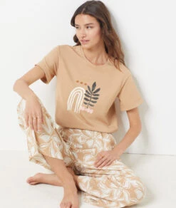 T-Shirt Mit Print Aus 100 % Baumwolle BEIGE -Damen mode Geschaft 654069683 c