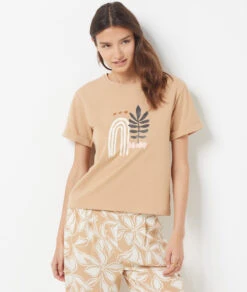 T-Shirt Mit Print Aus 100 % Baumwolle BEIGE