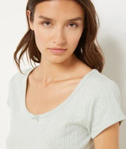 T-shirt En Maille Pointelle VERT -Damen mode Geschaft 654069746 b