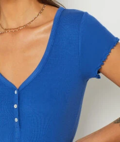 T-shirt Cotelé BLEU ROYAL -Damen mode Geschaft 654070123 b