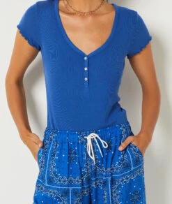 T-shirt Cotelé BLEU ROYAL -Damen mode Geschaft 654070123 c