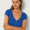 T-shirt Cotelé BLEU ROYAL -Damen mode Geschaft 654070123 x