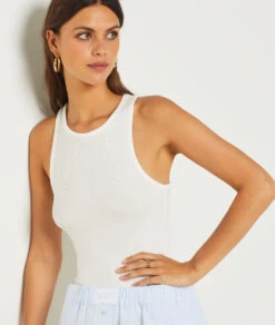 Débardeur De Pyjama Dos Nageur BLANC -Damen mode Geschaft 654070901 c