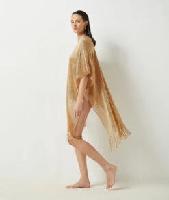 Transparenter Strand-Kimono GOLD -Damen mode Geschaft 654071390 c