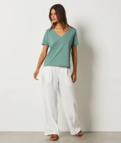 T-shirt Manches Courtes 100% Coton Bio KAKI -Damen mode Geschaft 654072144 6