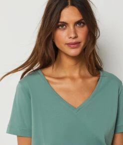 T-shirt Manches Courtes 100% Coton Bio KAKI -Damen mode Geschaft 654072144 b