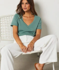 T-shirt Manches Courtes 100% Coton Bio KAKI -Damen mode Geschaft 654072144 c