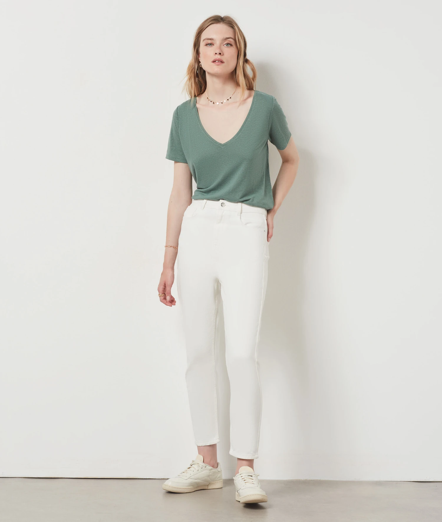 T-shirt Manches Courtes En Lin Mélangé KAKI 5 T-shirt Manches Courtes En Lin Mélangé KAKI – Bild 3