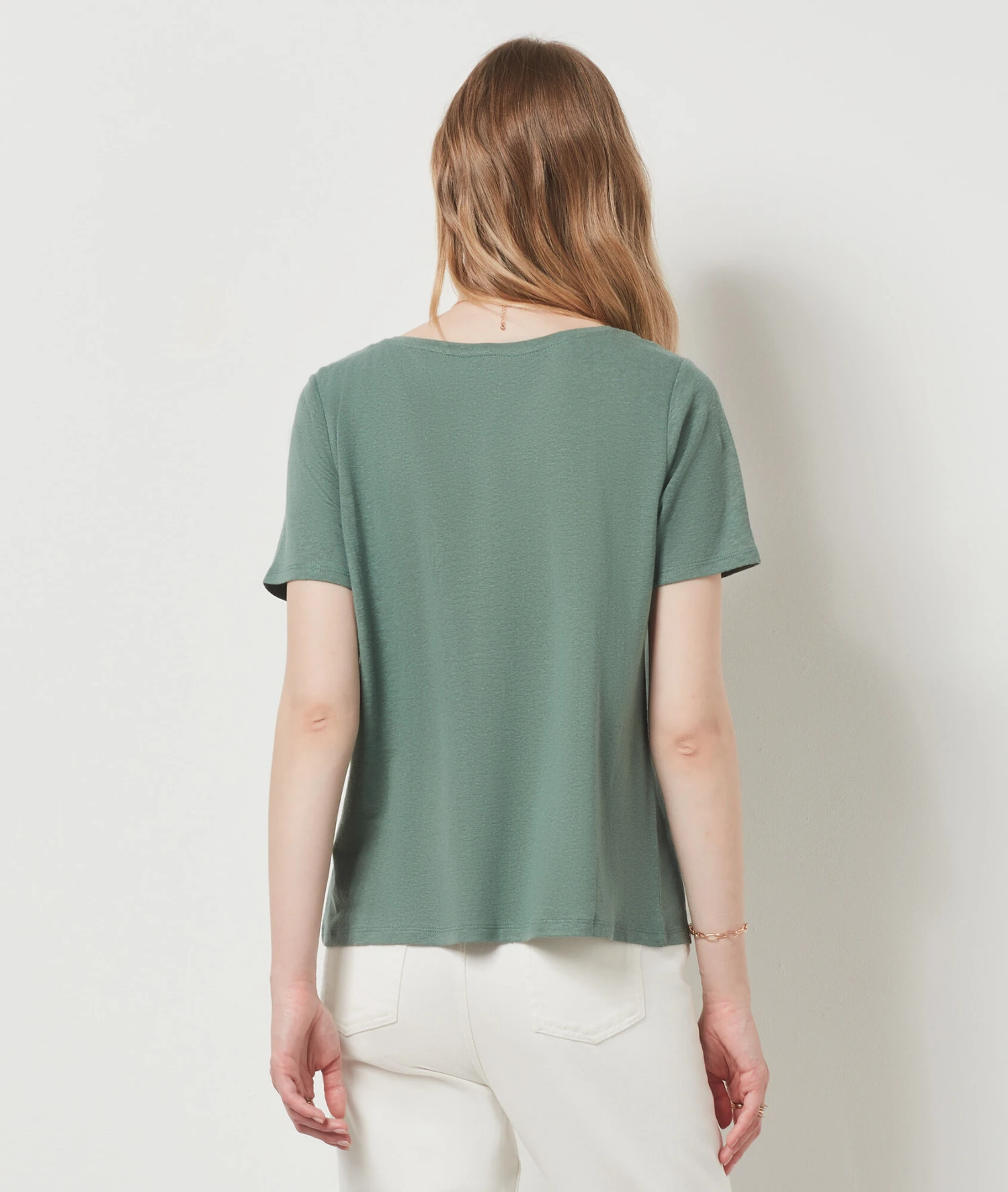 T-shirt Manches Courtes En Lin Mélangé KAKI 4 T-shirt Manches Courtes En Lin Mélangé KAKI – Bild 2