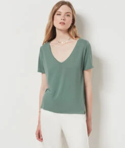 T-shirt Manches Courtes En Lin Mélangé KAKI 11 T-shirt Manches Courtes En Lin Mélangé KAKI -Damen mode Geschaft 654075144 c