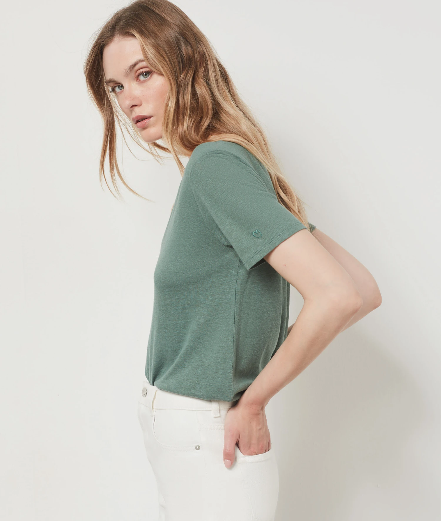 T-shirt Manches Courtes En Lin Mélangé KAKI 3 T-shirt Manches Courtes En Lin Mélangé KAKI