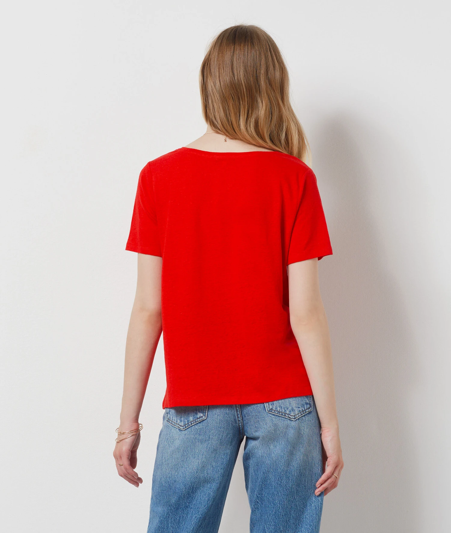 T-Shirt Mit Kurzen Ärmeln Aus Leinenmischgewebe ROT 4 T-Shirt Mit Kurzen Ärmeln Aus Leinenmischgewebe ROT – Bild 2