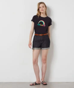 T-Shirt Mit Kurzen Ärmeln, 100 % Baumwolle „colors“ SCHWARZ -Damen mode Geschaft 654075805 6