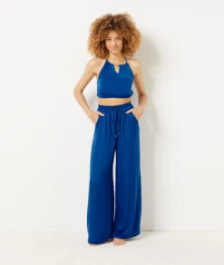 Seidig Schimmerndes Caraco Crop-Top KÖNIGSBLAU -Damen mode Geschaft 654076623 6