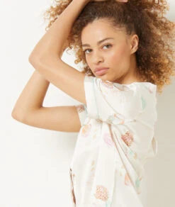 Seidig Schimmerndes Pyjamahemd Mit Print WEIß -Damen mode Geschaft 654077006 b