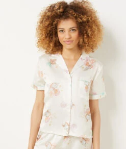 Seidig Schimmerndes Pyjamahemd Mit Print WEIß -Damen mode Geschaft 654077006 c