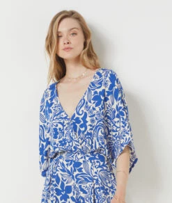 T-Shirt Crop-Top Mit Print KÖNIGSBLAU -Damen mode Geschaft 654078723 c