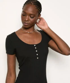 T-shirt Cotelé NOIR -Damen mode Geschaft 654081805 b