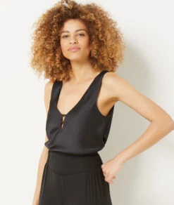 Débardeur Satiné Détails Dentelle NOIR -Damen mode Geschaft 654084705 6